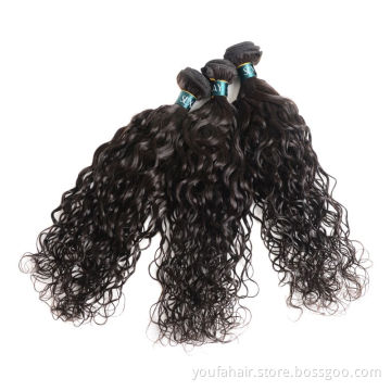 Wedding Party 100% Human Hair Water Wave Weave Bundles With Frontals, 10A Brazilian Bohemian Water Curly Hair Extensions